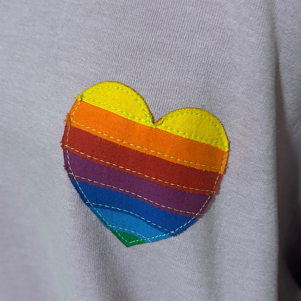Aviator Nation Mauve Swestshirt with Rainbow Heart Relaxed Crew Sweatshirt Large - Picture 3 of 5